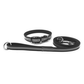 Regal Dog Products Large Black Reflective Dog Collar and Leash Set - Waterproof Biothane Dog Collar with Heavy Duty Double Buckle, D Ring & 5ft Leash - Other Size for Medium & Large Dog