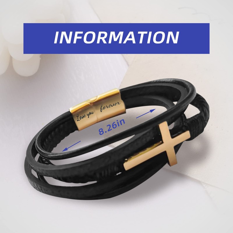 To Husband Cross Bracelet Braided Leather Bracelet,Men's Stainless Braided Leather