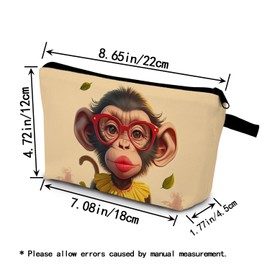 YULUENZE Funny Monkey Gifts Gorilla Makeup Bag Small Organizer Bag with Zipper Red Lip Monkey Print Cosmetic Bag Birthday Gifts for Monkey Lovers Women Friends