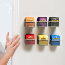 NatldGs Magnetic Tea Bag Organizer, 6-Piece Metal Tea Organizers and Storage for Refrigerator, Counter, Idea Tea Gift for Tea Lovers (Silver)