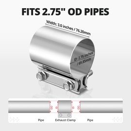 EVIL ENERGY 2.75 Inch Exhaust Clamp, 2 3/4" Butt Joint Band Clamp Sleeve Coupler Stainless Steel for Pipes, Mufflers, Catalytic Converters 2Pcs