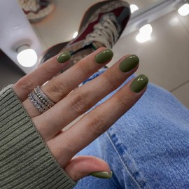 Olive Green Press on Nails Short Square, Short Fake Nails Glue on Short Square Nails Press ons, Soft Gel Glue on Nails Short Stick on Nails for Women Thick Reusable Solid Color Acrylic Nails 24pcs