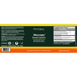 Harmony Nutraceuticals Neuropa – Bacopa Supreme – Highest Potency, Maximum bioactivity Herbs to Supports Memory, Focus & Mood - 120 Vegan Capsules
