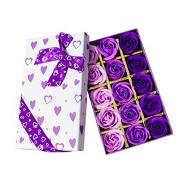 Rotumaty 15 PCS Floral Scented Bath Soap Rose Flower Petals, Plant Essential Oil Rose Soap Set, Best Gifts for Her Women Girls Mom Lover Birthday Valentines Christmas (Purple)