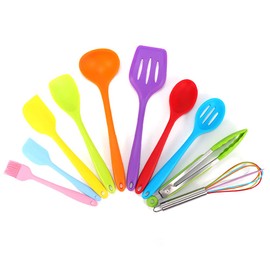 Silikon Küchenutensilien-Set, Kochutensilien, 10 Stück pro Set zum Kochen, Backen, Mixen, Spatel, Küchenutensilien, antihaftbeschichtetes, hitzebeständiges Kochgeschirr (farbig)