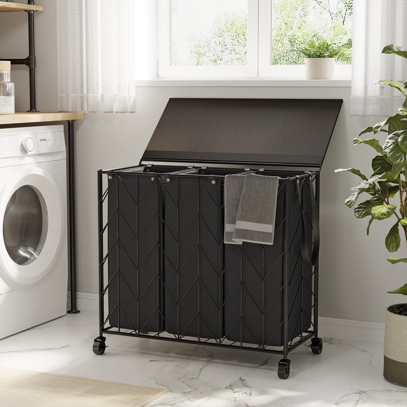 WOWLIVE Laundry Basket with Wheels, 142L Hamper 3 Section with