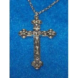Shimmering keepsake from my USA art studio pendant HOLY PRAY LARGE CRUCIFX CROSS JESUS SILVER 20" necklace men FREE GIFT