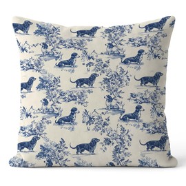 FGFK Blue and White Chinoiserie Dachshund Pillow Covers 18x18, Dachshund Lovers Gifts, Toile de Jouy Sausage Wiener Dog Decorative Throw Pillow Covers for Home Living Room Bedroom Sofa Couch