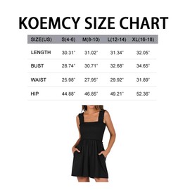 KOEMCY Women's Jumpsuit Romper Sleeveless Backless Square Neck Sleeveless Loose Short Tank Tops Bodysuit Summer Casual Smocked Rompers with Pockets for Yoga Sports Workout, black