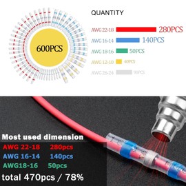 600PCS Solder Seal Wire Connectors, Heat Shrink Self Stick Solderless Wire Connectors for Marine Automotive