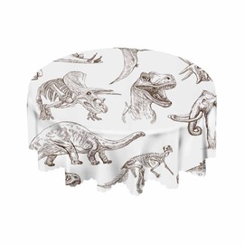 Yibeas Dinosaur Tablecloths 60" Diameter Round Sketch Bones Tablecloth Fossils Mammoth Stegosaurus Trilobite Ancient Animal Tablecloths for Dining Kitchen Wedding and Parties