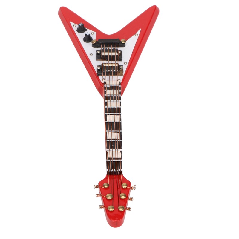 Red Miniature Electric Guitar Replica Wooden Mini Musical Instrument Model