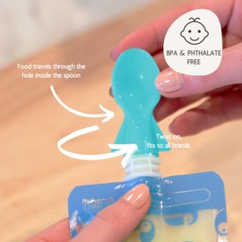 Cherub Baby Universal Reusable Non-Spill Baby Food Pouch Squeeze Spoon Topper Attachment 2 Pack with Travel Case - Aqua/Mint