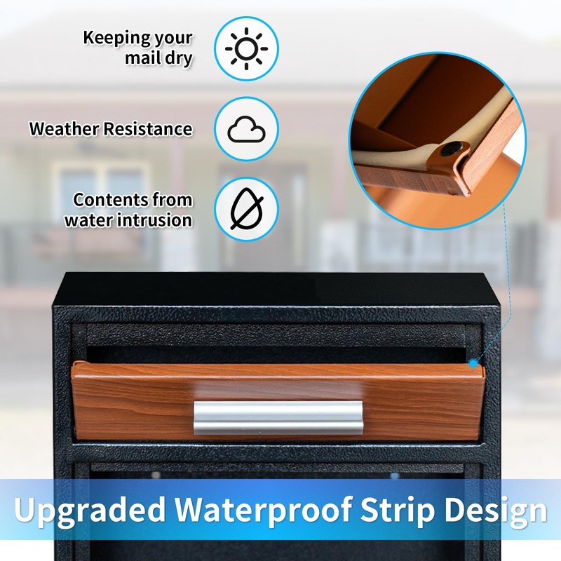 xhlokk Locking Wall-Mount Mailbox, Wood Vintage Metal Mailboxes for Outside,