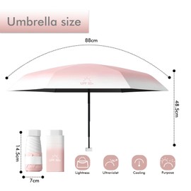 Sykerout Gradient Umbrella, Mini Umbrella, Pocket Umbrella, Compact Umbrella, Mini Foldable Travel Umbrella, Small, UV Umbrella, pink