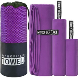 RFID Toalla Deportiva de Microfibra 3 Piezas, Morado Toallas para Gym Secado Rápido, Toalla de Viaje Ligera y Portátil, Para Playa, Acampar, Deporte, Gimnasio, Viajes, Yoga