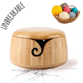 Yarn Bowl, Handmade Crafted Bamboo Yarn Bowl Crochet Bowl Yarn Holder with Removable Lid for Knitting and Crocheting (1#)