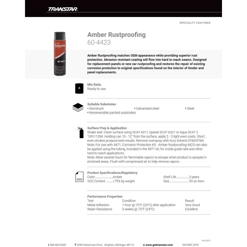 Transtar 4423 Amber Aerosol Rustproofing 14 Oz. Aerosol - FREE