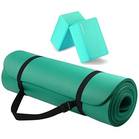 Signature Fitness All Purpose 1/2-Inch Extra Thick High Density Anti-Tear Exercise Yoga Mat with Carrying Strap with Optional Yoga Blocks, Multiple Co