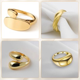 Pack of 4 Rings Gold Waterproof, Gold Ring Women's Stackable Openings Women's Rings Gold Adjustable Ring Women's Gold, Cute Minimalist Retro Rings Gold, Suitable for Women and Girls, Gemstone