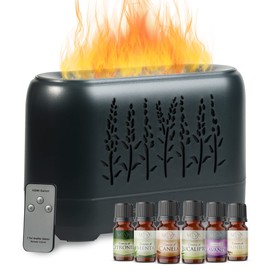MEVA difusor de aceites Esenciales Efecto flama, Incluye 6 Aromas Naturales de Regalo, ULTRASONICO, vaporizador humidificador de aromaterapia (Gris)