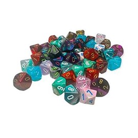Assorted Mini Dice No 2 with Numbers D10 10mm (3/8in) Pack of 50 Chessex