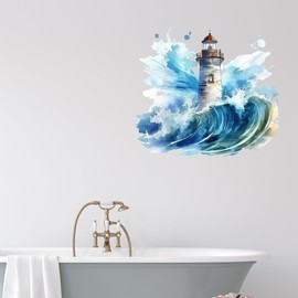 GRAZDesign Wall Sticker Lighthouse North Sea, Nautical Wall Sticker for Bathroom, Hallway, Living Room - 63 x 57 cm