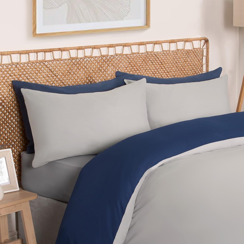 Brentfords Bedding Double Bed Set, Reversible Navy/Grey Luxury Hotel Quality