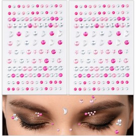 Pufandor 256PCS Face Gems Face Rhinestones with Star Moon for Makeup Multi-shape Festival Face Jewels Stickers Hair Diamonds Self-Adhesive Rhinestones for Face, Eyes, Hair, DIY Crafts 3Sise 3/4/5mm