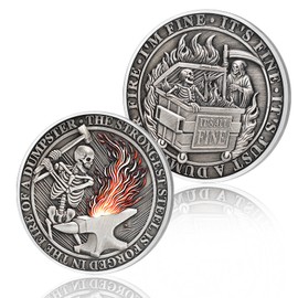 Skeleton Dumpster Fire Coin, Grim Reaper Dumpster Fire Challenge Coin - Funny Office Desk Accessories - Novelty Coins Pocket Token - Inspirational Office Gifts for Men Women