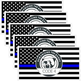 5PCS Thin Blue line Sticker Code 4, American Flag Thin Blue Line Car Decal, Police Support Stickers, for Cars Trucks Window Laptop Waterproof Decals