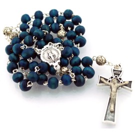 Venerare Dark Blue Rosary | Silver Tone Crucifix and Our Lady of Grace Medal | Great Catholic Gift for First Holy Communion, Confirmation, Weddings, and Ordination