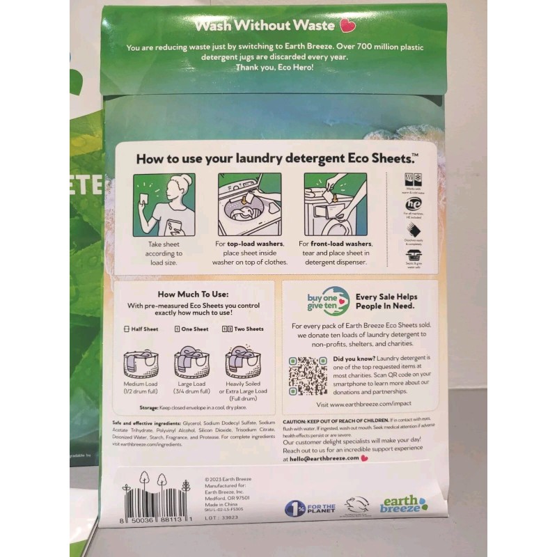 Earth Breeze Laundry Detergent Sheets Fresh Scent 1 X 30