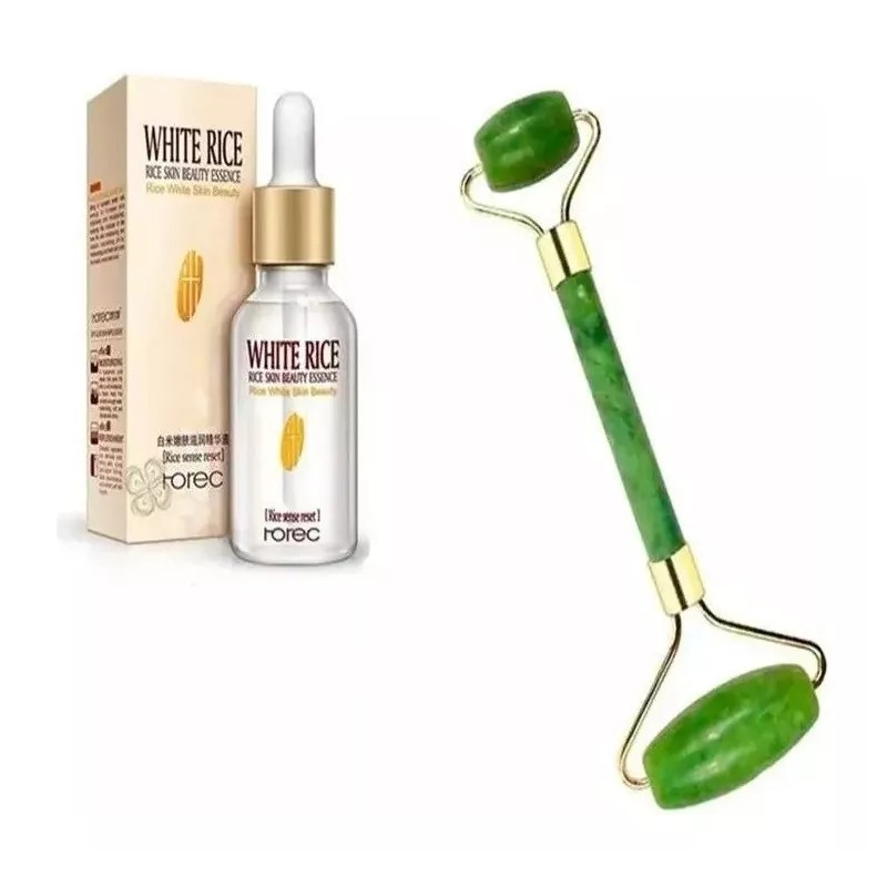 RIVERSOFY Kit Serum Arroz Blanco Hidratante + Rodillo Facial Jade