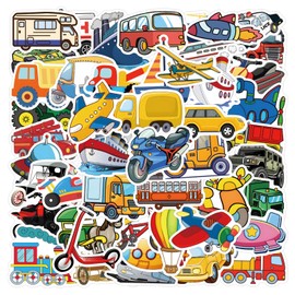 Vehicle Stickers for Kids Boys Children - Including Truck, Tractor, Excavator, Crane, Bulldozer, Digger, Patrol Wagon,Airplane and Assorted Car Sticker Decals, Party Favors, Pack of 50 (Vehicle)