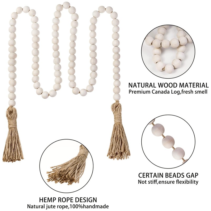 58inch Wood Beads Garland Farmhouse Beads - Natural Prayer Wood