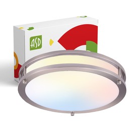 ASD LED 10" Round Flush Mount Lighting, Close to Ceiling Light Fixture | 3CCT, Dimmable, Energy Star, ETL Listed | 16W 1050LM 3000K-5000K 120V | Low Profile Double Ring Lamp | Nickel