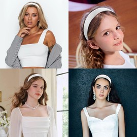 Wecoe White Headband 1.2 Inch Wide Silk Satin Headband Women Non Slip Fashion Back to School Plain Head Band Solid Hair Band DIY Holiday Hair Accessories for Women Girls Diademas Para Mujer Gifts