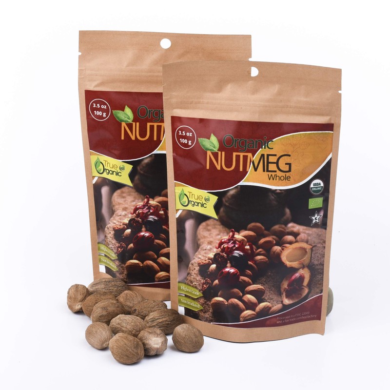 True Organic Ceylon Nutmeg Whole 3.5 Oz - USDA Certified