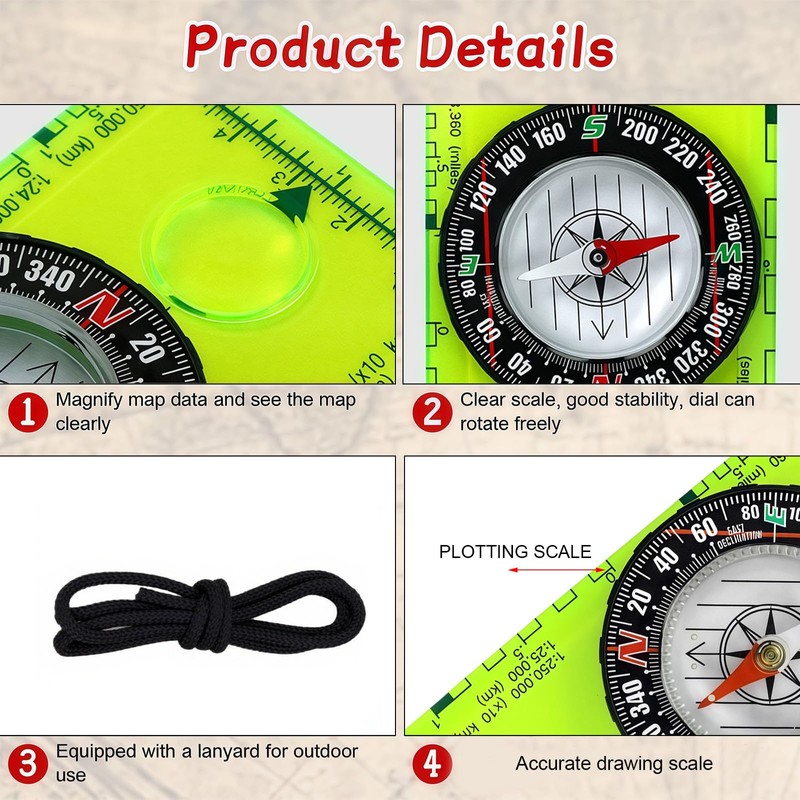 Flintronic 4Pcs Navigation Compass, Multifunctional Hiking Compass, Waterproof Pocket Compass