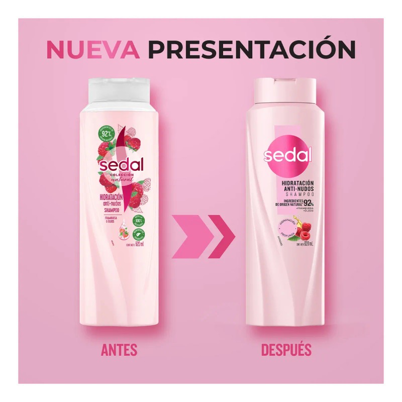 Sedal Recarga Natural Hidratacin Anti-Nudos 620mL shampoo para cabello maltratado