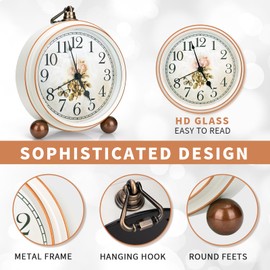 BVI BOOMERVIVI Classic Vintage Clocks - Elegant and Decorative Analog Clock,Silent Non-Ticking Alarm Clock with Distressed Metal Frame for Office, Living Room or Bedroom (Rose)