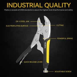 Renekton 5-Inch Locking Pliers, Premium Cr-V Construction, Curved Jaw Locking Pliers with Wire Cutter, Fit for Clamping Twisting Welding, Two-Color TPR Handle