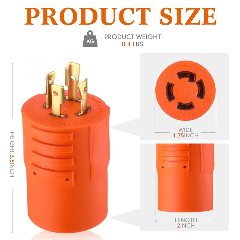 Kanayu NEMA L14-20P to L14-30R 20Amp to 30Amp Generator Adapter4
