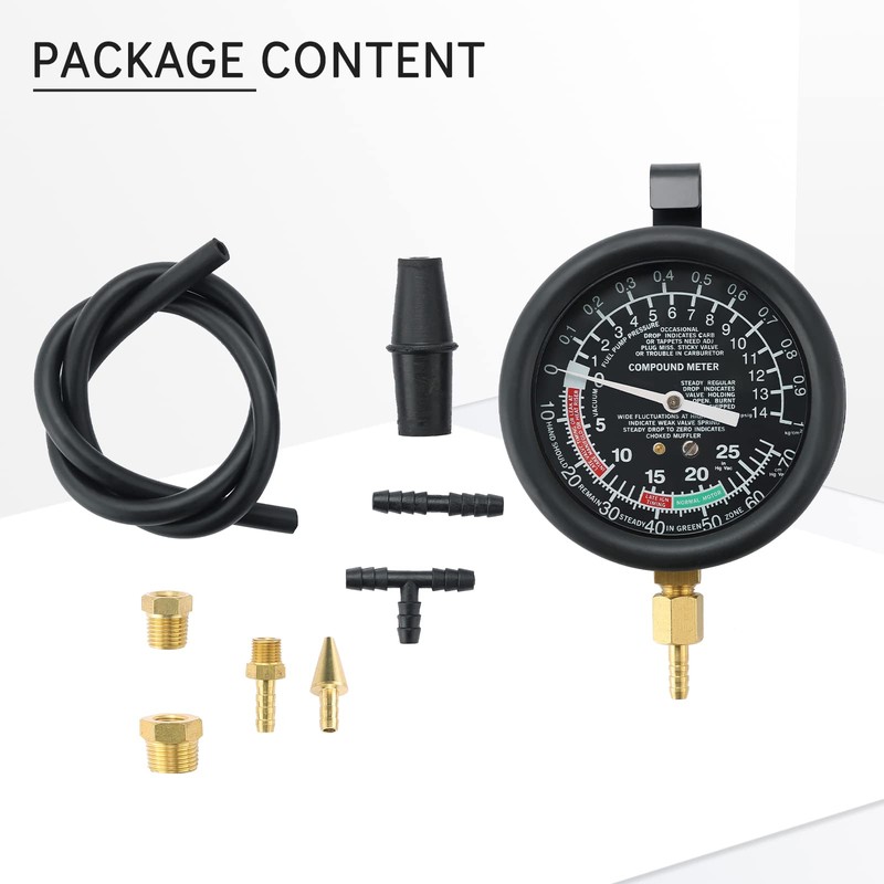 Acymner Vacuum and Fuel Pump Tester Gauge Kit | Gauge