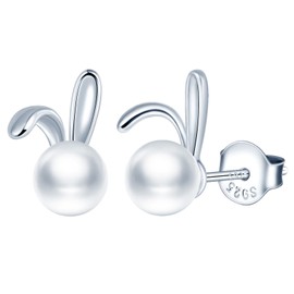 Yumilok Women's Necklace Earrings Women's Stud Earrings Necklace Stud Earrings 925 Sterling Silver Pearl Rabbit for Women, Sterling Silver