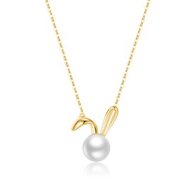 SLUYNZ 925 Sterling Silver Pearl Rabbit Pendant Necklace for Women Teens Easter Rabbit Chocker Necklace Chian (B-GOLD)