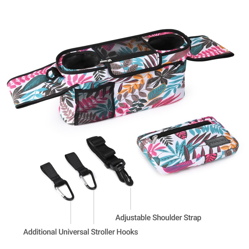 Momcozy Universal Stroller Organizer, 2 Insulated Cup Holders, Removable Zip