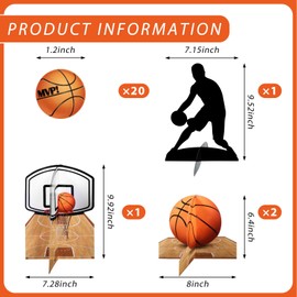 24 Pieces Basketball Centerpieces Basketball Table Decorating Slam Party Supplies Basketball Player Silhouette Basketball Cutouts Basketball Party Decorations for Birthday Baby Shower