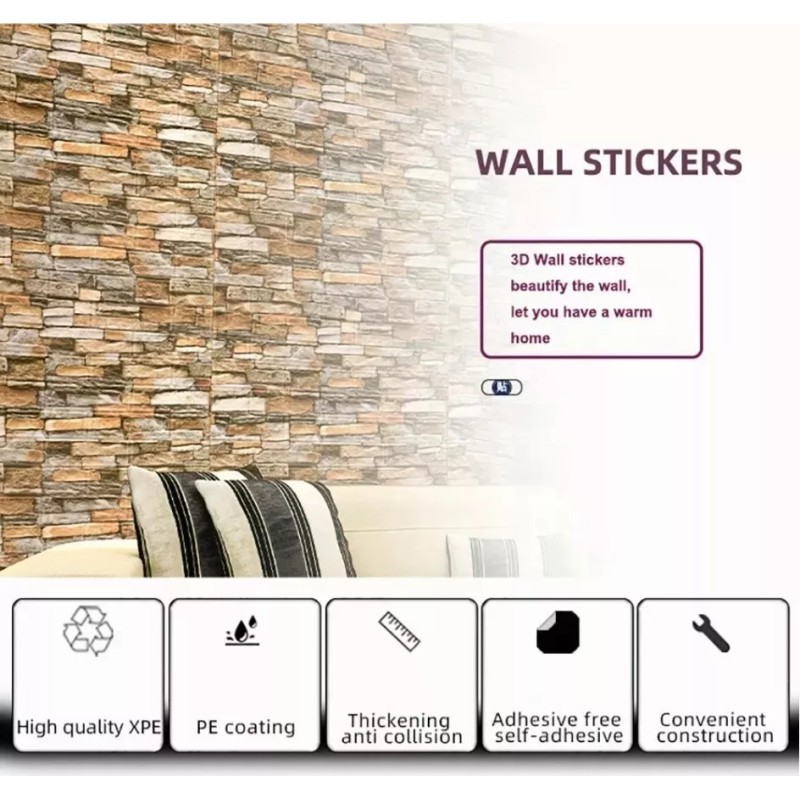10pcs Pegatina Pared Patron Ladrillo Papel Tapiz 3d 35x38cm